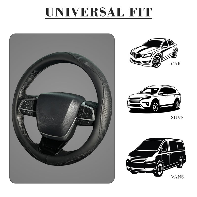 KAFEEK Steering Wheel Cover, Universal 15 inch, Microfiber Leather, Anti-Slip, Odorless, Black Lines - Image 5